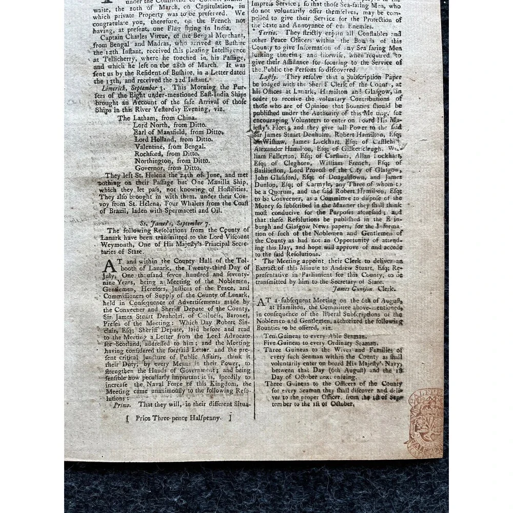 1779 British East India Company, London Gazette, History Wall Art, Original Ant